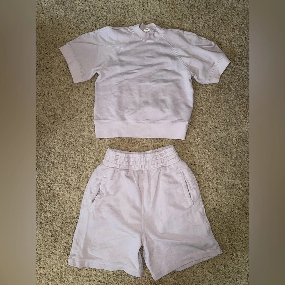 AGOLDE BOXING EXAGGERATED‎ WAISTBAND SHORTS JELLYBEAN and SWEATSHIRT SET - Picture 2 of 5